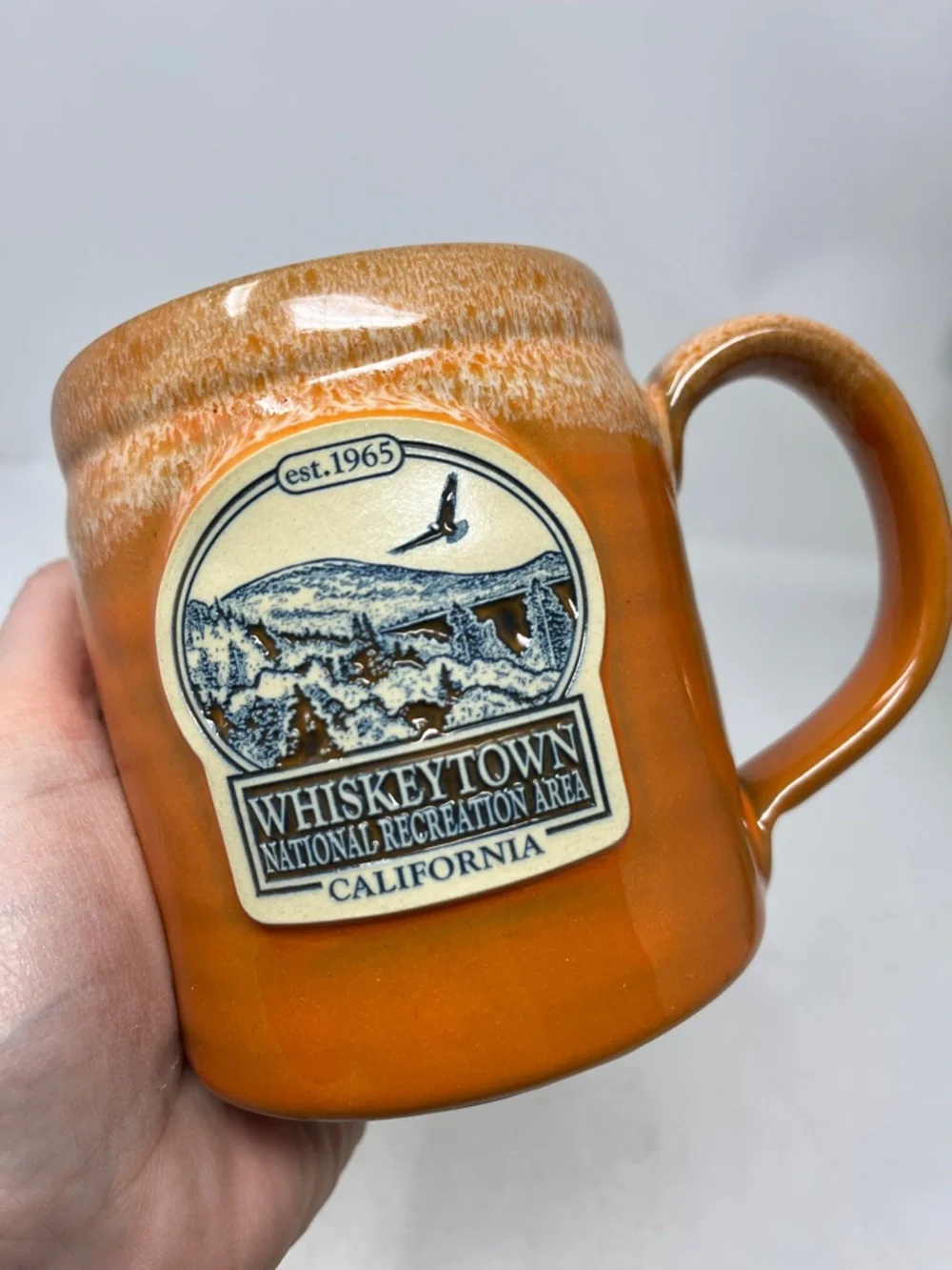 DENEEN POTTERY HANDCRAFTED IN USA ORANGE MUG WHISKEYTOWN CALIFORNIA NEW